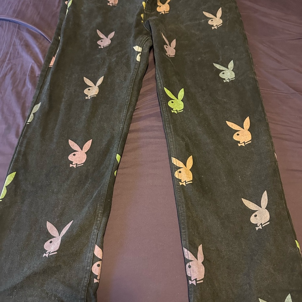 Playboy x Pleasures Black Denim with colored bunny pattern